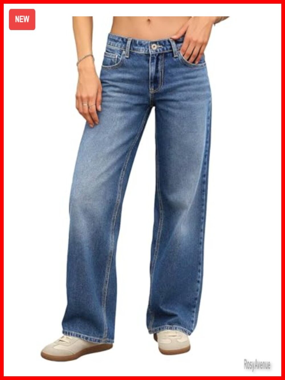 Women's Low Rise Baggy Jeans Stretchy Straight Leg Denim Pants